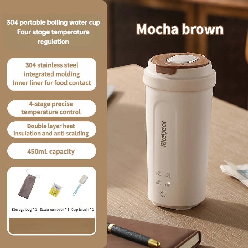 Copo Elétrico Inteligente 450ml – Ferve Água e Mantém Quente